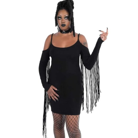 KILLSTAR Nix cold shoulder fringe dress - Picture 3 of 7